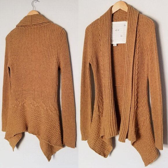 Anthropologie Canary Knitting Needle Cardigan S Open Front Wool Blend Mustard - Picture 13 of 15